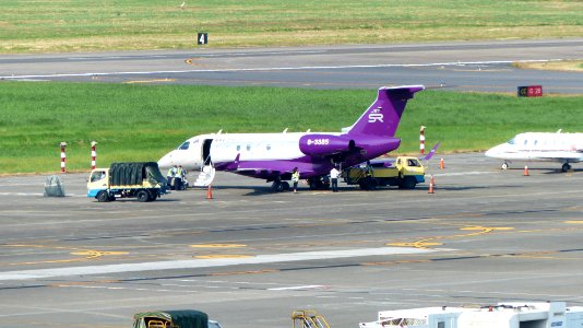 Sparkle Roll Jet Embraer Legacy 500 B-3385 Parked at Taipei Songshan Airport Apron 20160821b