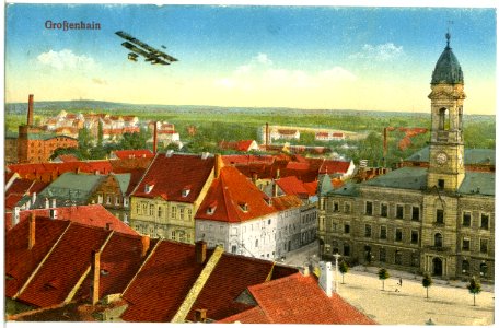 20010-Großenhain-1916-Blick auf Großenhain mit Aeroplan-Brück & Sohn Kunstverlag