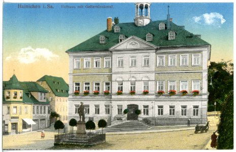 20023-Hainichen-1916-Rathaus mit Gellertdenkmal-Brück & Sohn Kunstverlag