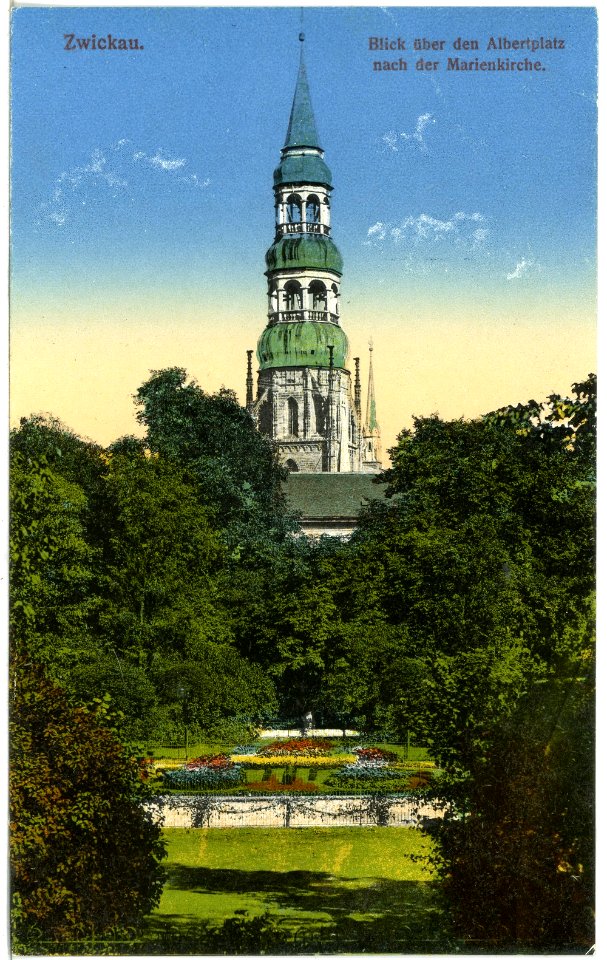 20053-Zwickau-1916-Blick über den Albertplatz nach der Marienkirche-Brück & Sohn Kunstverlag