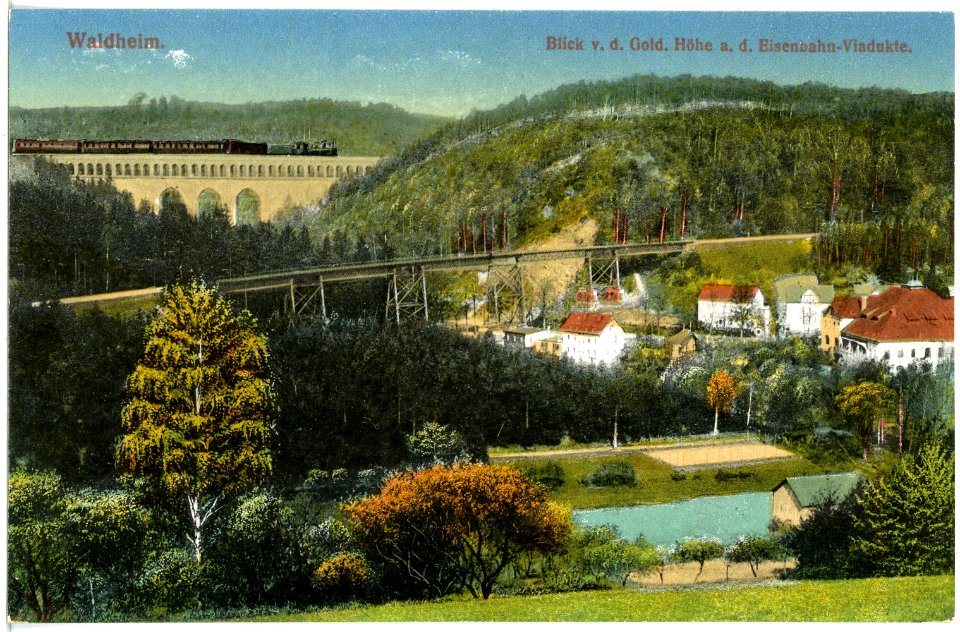 20177-Waldheim-1916-Blick auf die Eisenbahnviadukte von der Goldenen Höhe-Brück & Sohn Kunstverlag