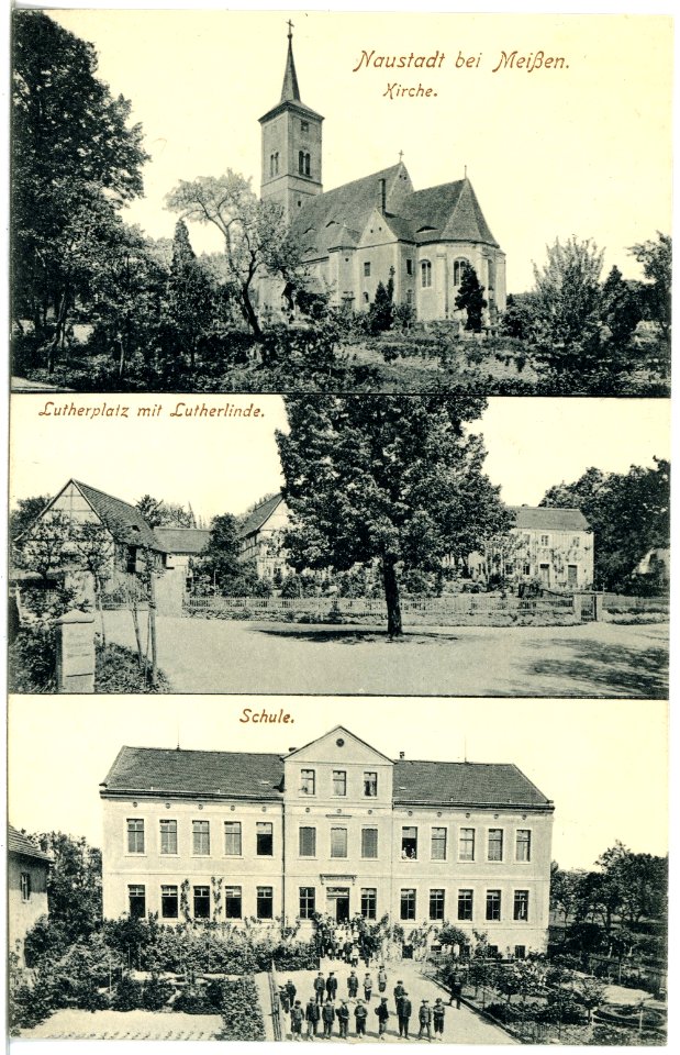 20100-Naustadt-1916-Kirche, Lutherplatz, Schule-Brück & Sohn Kunstverlag