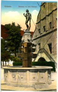 19842-Grimma-1915-Brunnen vor dem Rathaus-Brück & Sohn Kunstverlag