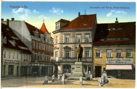 20130-Pulsnitz-1916-Neumarkt mit König-Albert-Denkmal-Brück & Sohn Kunstverlag