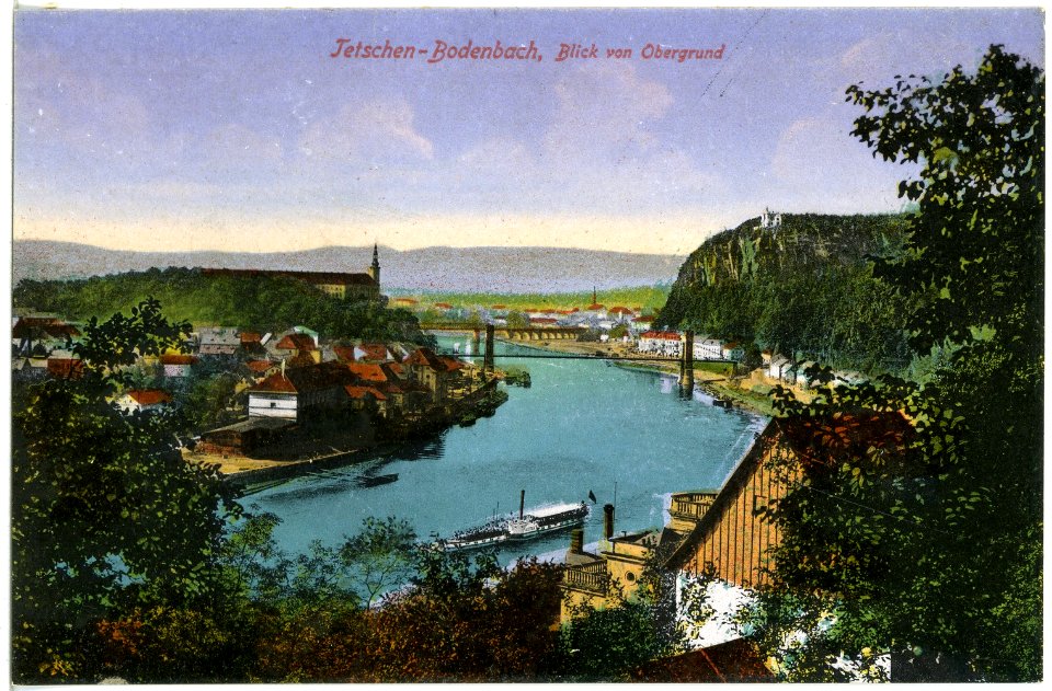 20159-Tetschen-1916-Blick auf Tetschen-Bodenbach-Elbe mit Dampfer-Brück & Sohn Kunstverlag