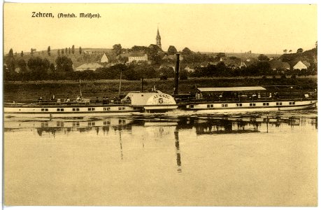 20117-Zehren-1916-Blick auf Zehren - Elbe mit Dampfer Aussig-Brück & Sohn Kunstverlag