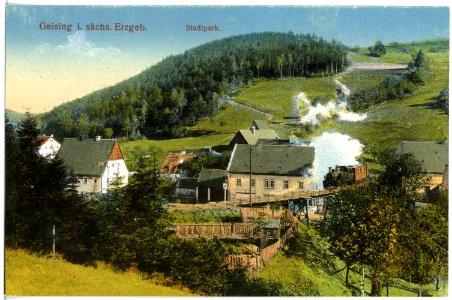 20162-Geising-1916-Ortsansicht mit Stadtpark und Eisenbahn-Brück & Sohn Kunstverlag