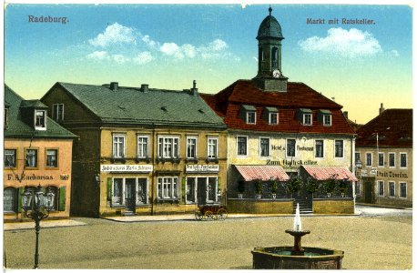 20007-Radeburg-1916-Markt mit Ratskeller-Brück & Sohn Kunstverlag