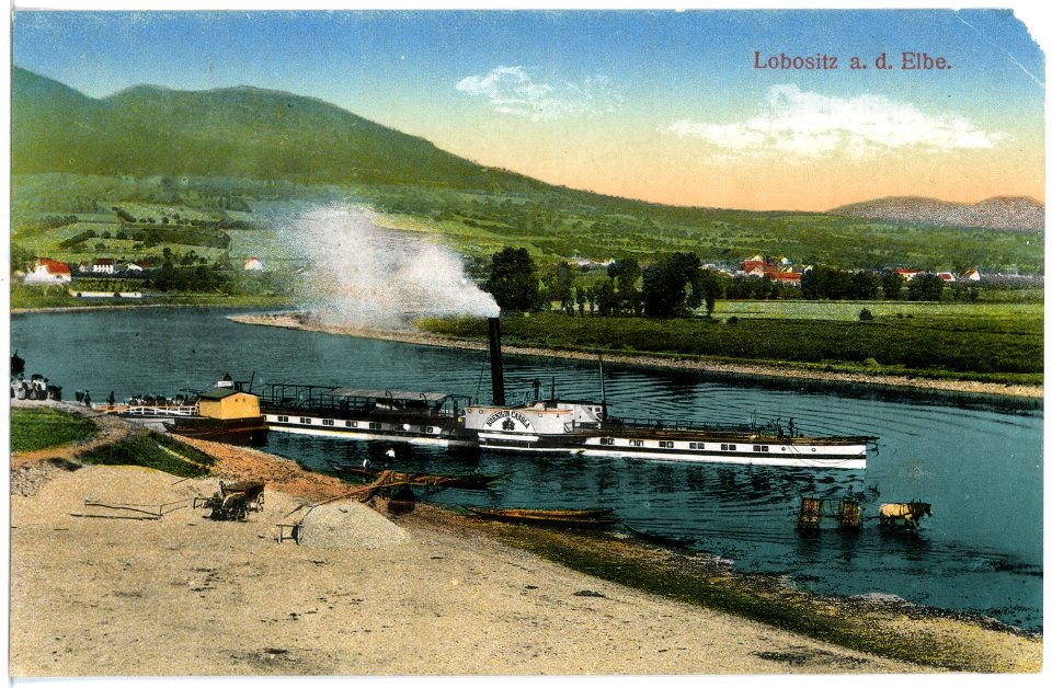 20037-Lobositz-1916-Blick auf Lobositz mit Elbe und Dampfer Königin Carola-Brück & Sohn Kunstverlag