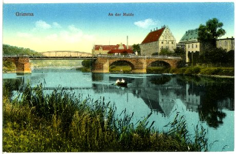 19717-Grimma-1915-Mulde und Brücke-Brück & Sohn Kunstverlag