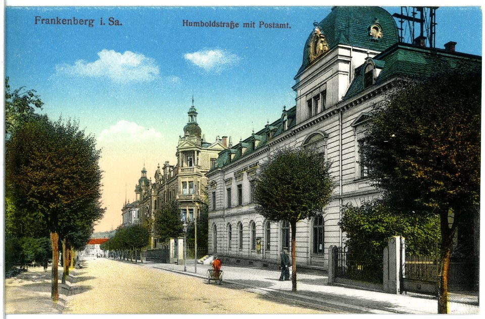 19827-Frankenberg-1915-Humboldstraße mit Postamt-Brück & Sohn Kunstverlag