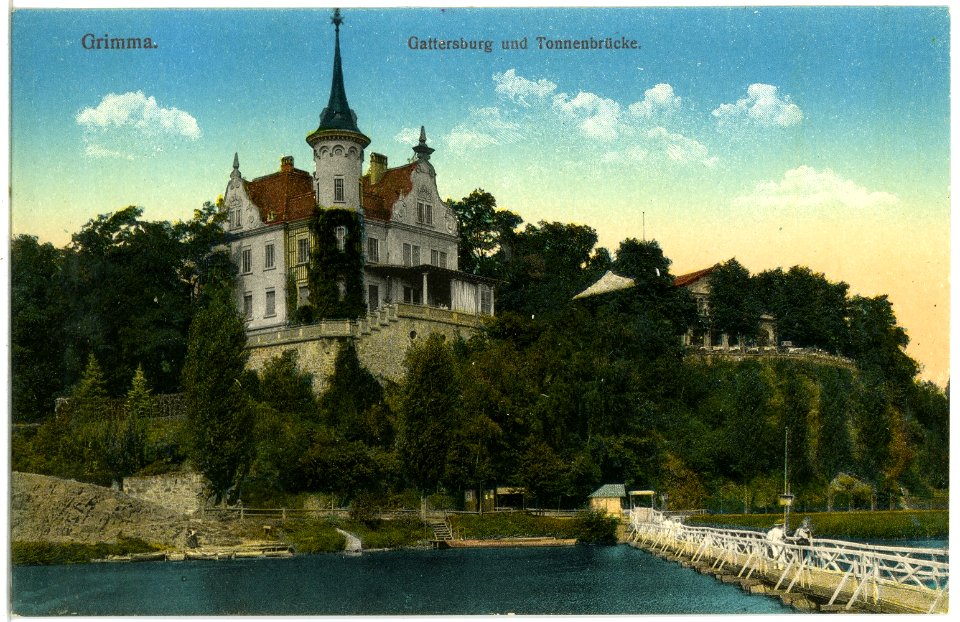 19837-Grimma-1915-Gattersburg und Tonnenbrücke-Brück & Sohn Kunstverlag