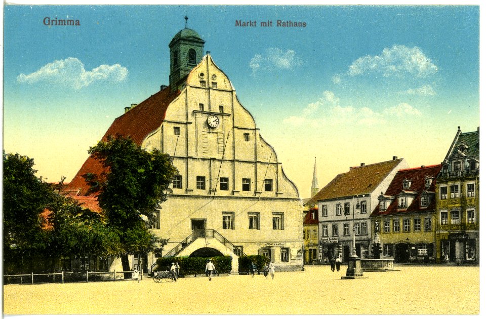 19710-Grimma-1915-Markt mit Rathaus-Brück & Sohn Kunstverlag