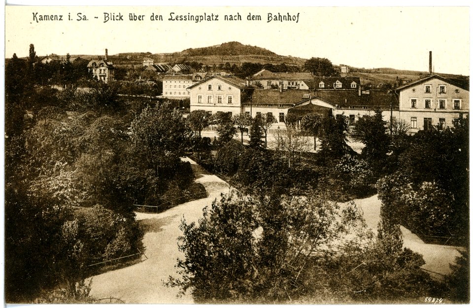 20291-Kamenz-1916-Blick über den Lessingplatz mit dem Bahnhof-Brück & Sohn Kunstverlag