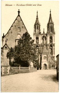 20083-Meißen-1916-Kornhaus- Giebel und Dom-Brück & Sohn Kunstverlag