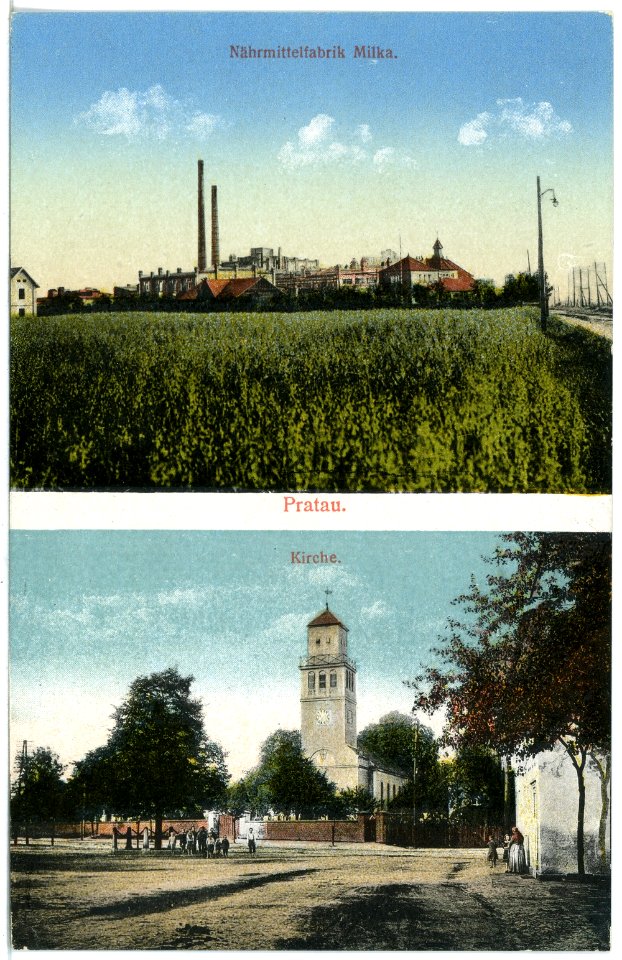 20066-Pratau-1916-Nährmittelfabrik Milka - Kirche-Brück & Sohn Kunstverlag