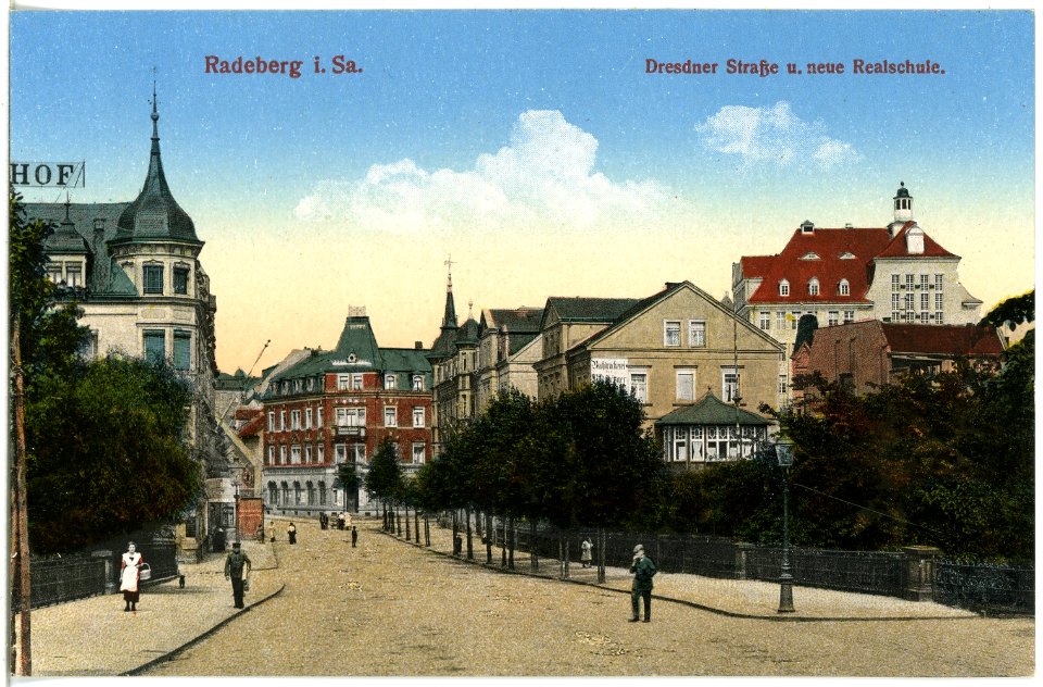 20136-Radeberg-1916-Dresdner Straße und neue Realschule-Brück & Sohn Kunstverlag