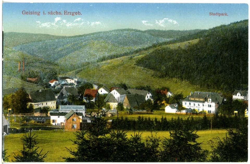 20160-Geising-1916-Blick auf Geising mit Stadtpark-Brück & Sohn Kunstverlag