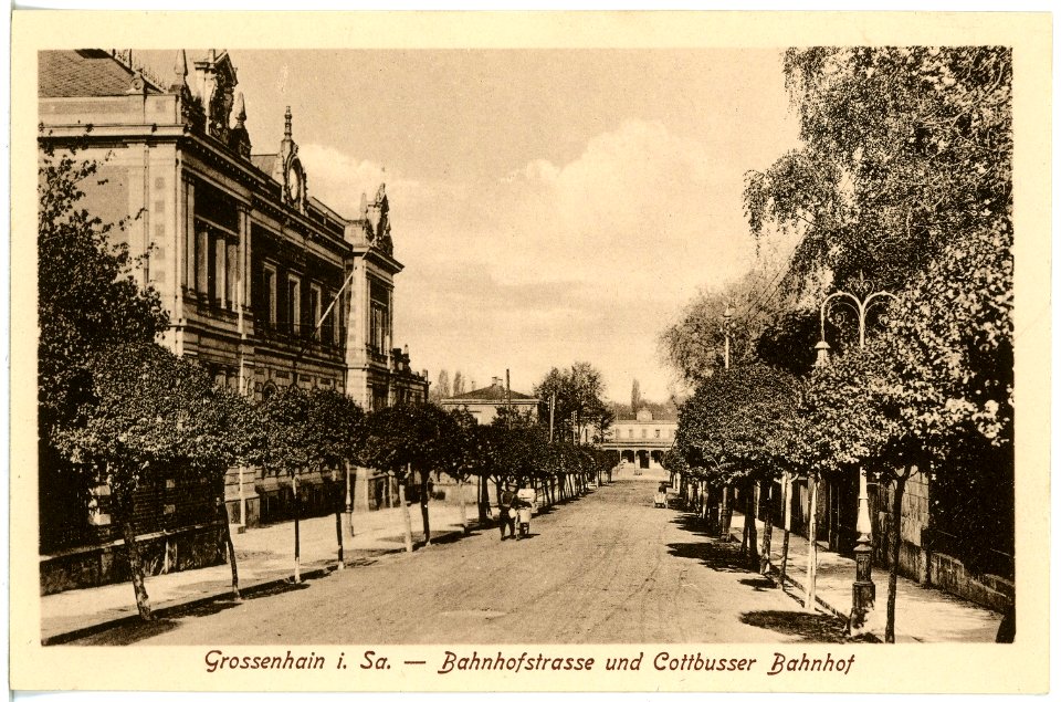 20769-Großenhain-1918-Bahnhofstraße, Post und Cottbuser Bahnhof-Brück & Sohn Kunstverlag