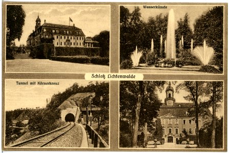20392-Lichtenwalde-1917-Schloß und Eisenbahntunnel-Brück & Sohn Kunstverlag