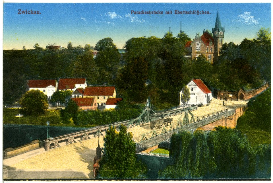 20259-Zwickau-1916-Paradiesbrücke mit Ebertschlößchen-Brück & Sohn Kunstverlag