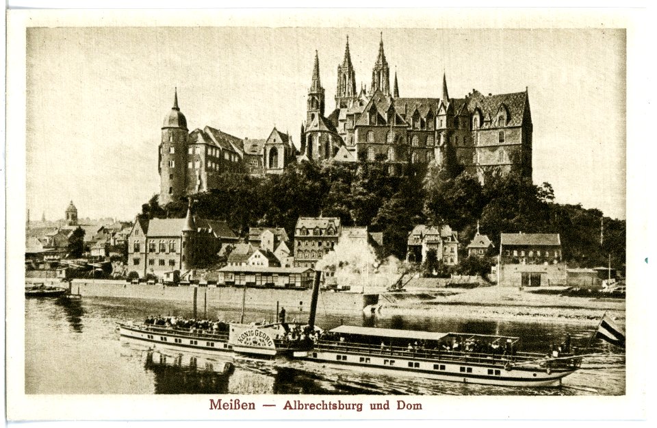 20735-Meißen-1917-Albrechtsburg und Dom, Elbe mit Dampfer König Georg-Brück & Sohn Kunstverlag