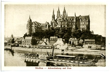 20735-Meißen-1917-Albrechtsburg und Dom, Elbe mit Dampfer König Georg-Brück & Sohn Kunstverlag