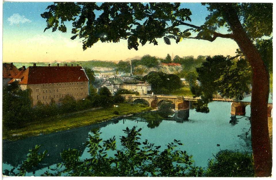 19719-Grimma-1915-Blick vom Stadtwald nach der Muldenbrücke-Brück & Sohn Kunstverlag