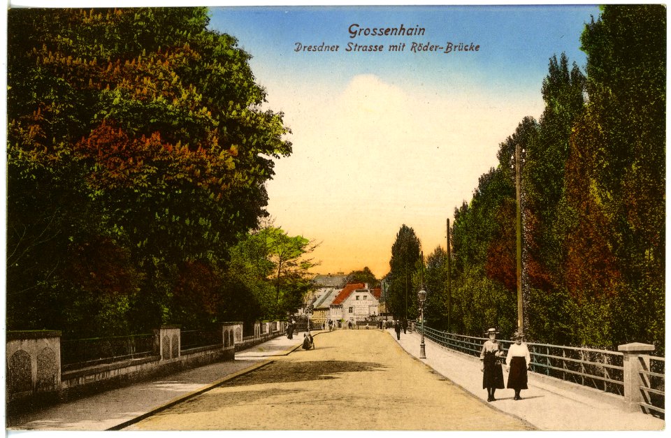 20777-Großenhain-1918-Dresdner Straße mit Röderbrücke-Brück & Sohn Kunstverlag