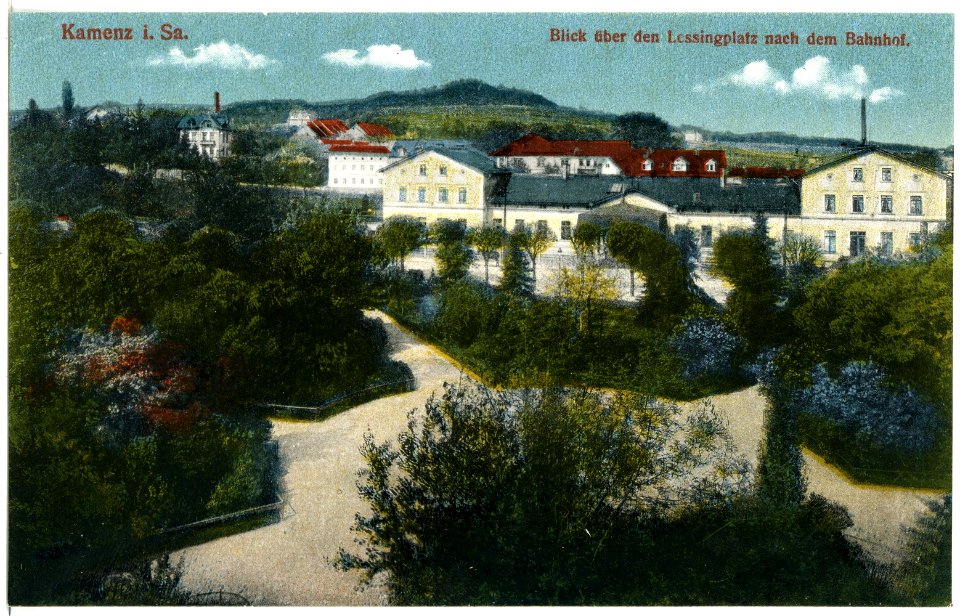 20385-Kamenz-1917-Blick über den Lessingplatz nach dem Bahnhof-Brück & Sohn Kunstverlag