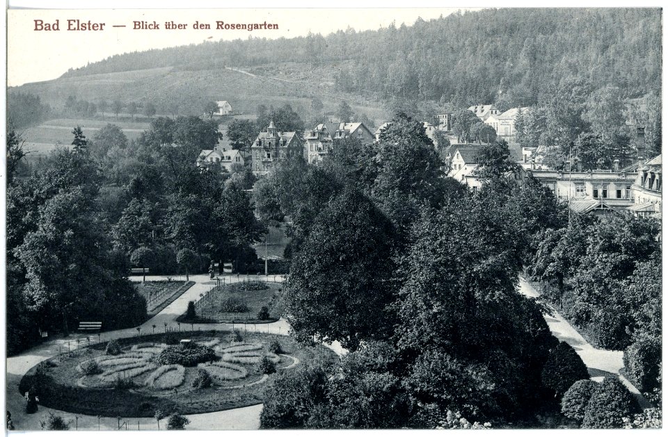 20497-Bad Elster-1917-Blick über den Rosengarten-Brück & Sohn Kunstverlag