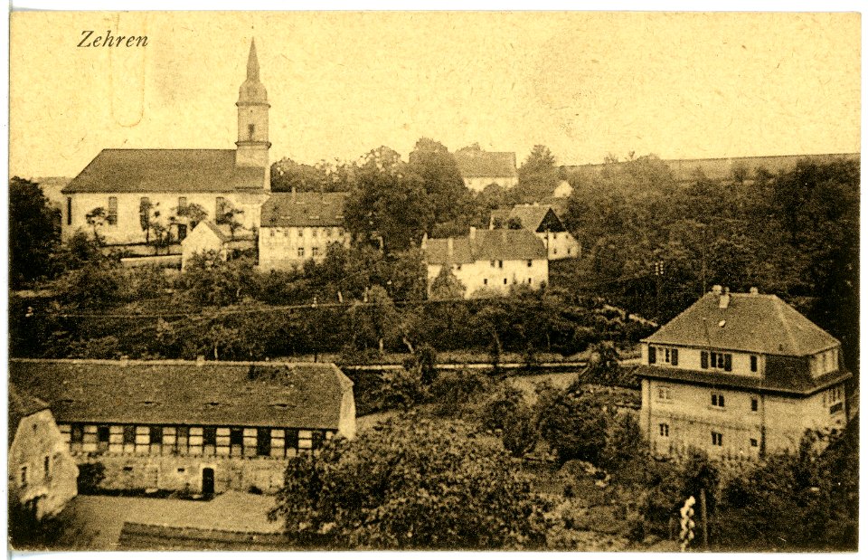 20118-Zehren-1916-Blick auf Zehren mit Kirche-Brück & Sohn Kunstverlag