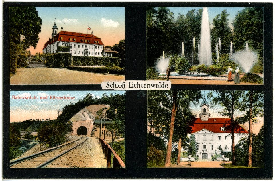 19974-Lichtenwalde-1915-Schloß, Schloßpark, Bahnviadukt mit Kärnerkreuz-Brück & Sohn Kunstverlag