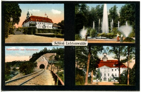 19974-Lichtenwalde-1915-Schloß, Schloßpark, Bahnviadukt mit Kärnerkreuz-Brück & Sohn Kunstverlag