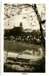 20739-Meißen-1917-Blick von Proschwitz - Elbe mit Dampfer Wettin-Brück & Sohn Kunstverlag