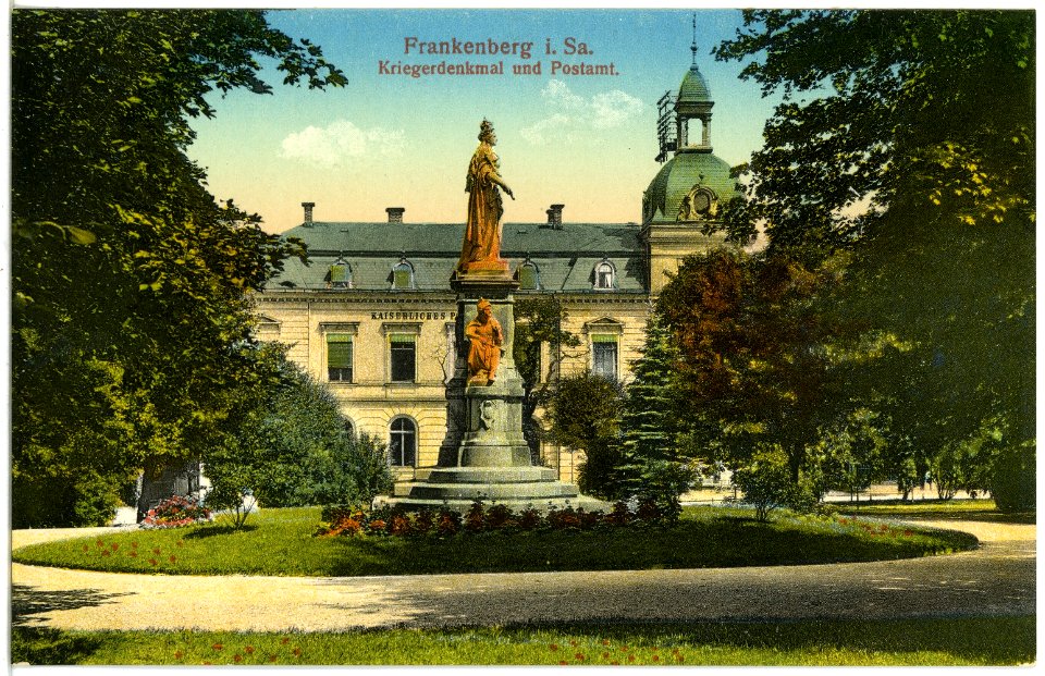19829-Frankenberg-1915-Kriegerdenkmal und Postamt-Brück & Sohn Kunstverlag