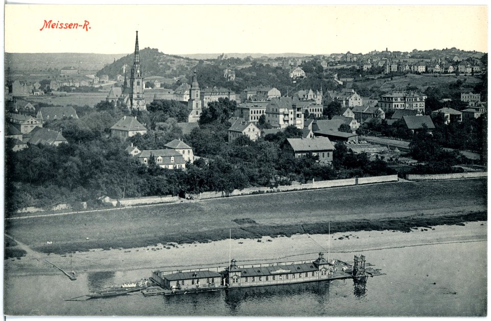 19196-Meißen-1915-Meißen Rechts mit Elbe und Badeanstalt-Brück & Sohn Kunstverlag