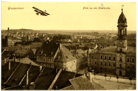 19148-Großenhain-1915-Blick von der Stadtkirche mit Flugzeug-Brück & Sohn Kunstverlag
