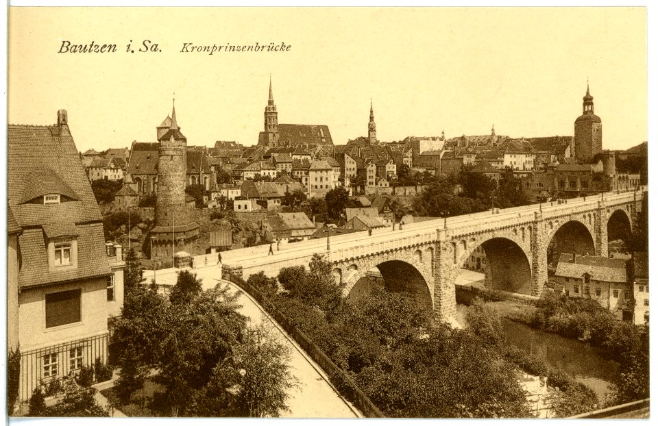 19334-Bautzen-1915-Blick auf Bautzen mit Kronprinzenbrücke-Brück & Sohn Kunstverlag