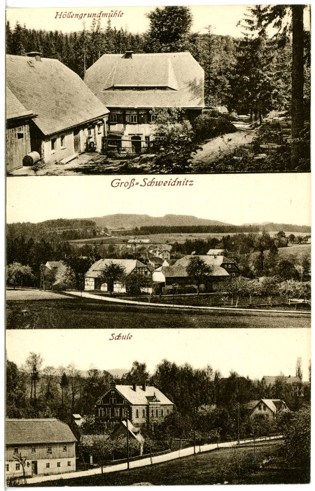 20494-Großschweidnitz-1917-Blick auf Großschweidnitz, Schule-Brück & Sohn Kunstverlag