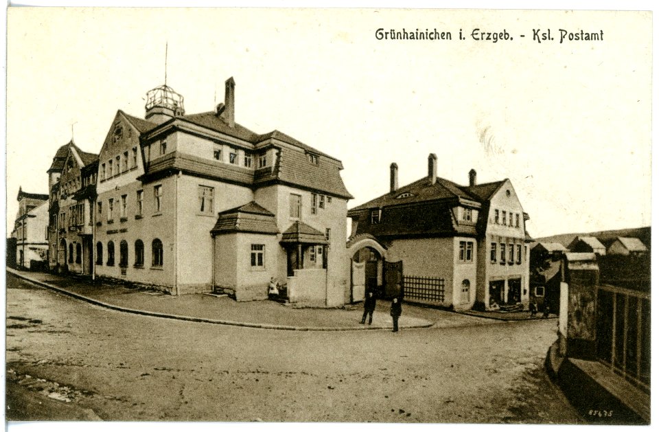 20380-Grünhainichen-1917-Poststraße mit königlichem Postamt-Brück & Sohn Kunstverlag