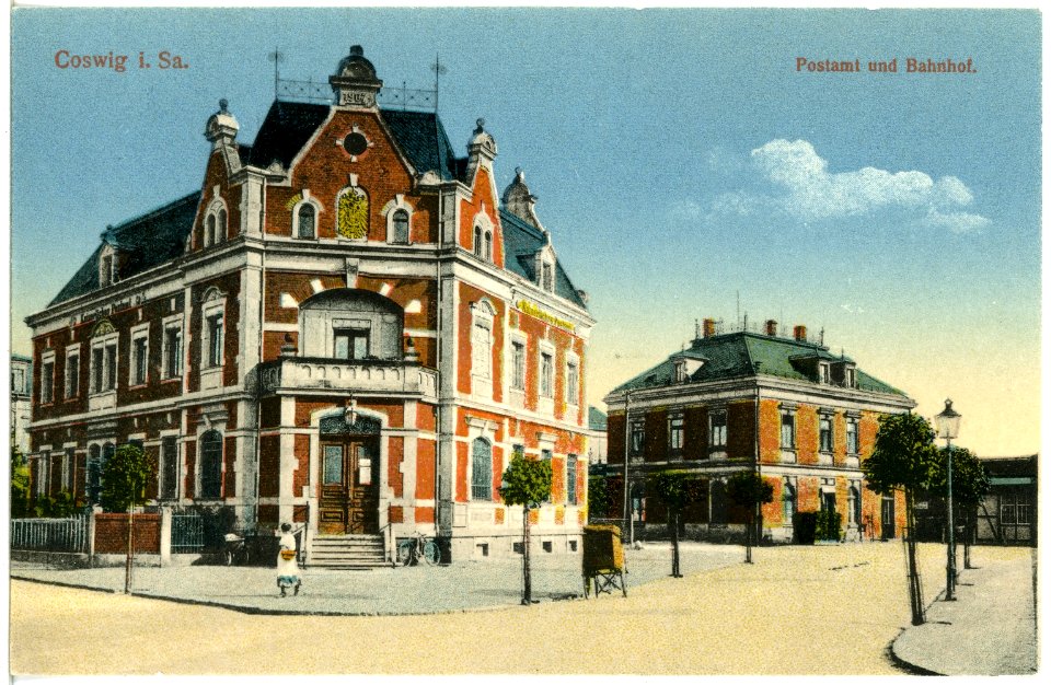 20352-Coswig-1917-Postamt und Bahnhof-Brück & Sohn Kunstverlag
