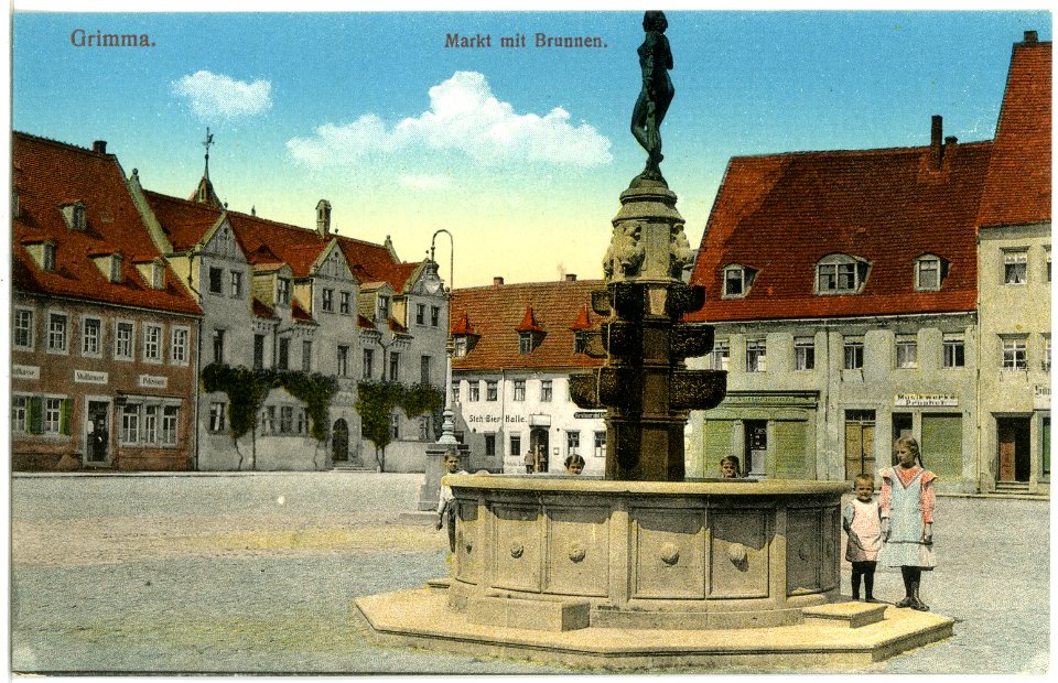 19840-Grimma-1915-Markt mit Brunnen-Brück & Sohn Kunstverlag