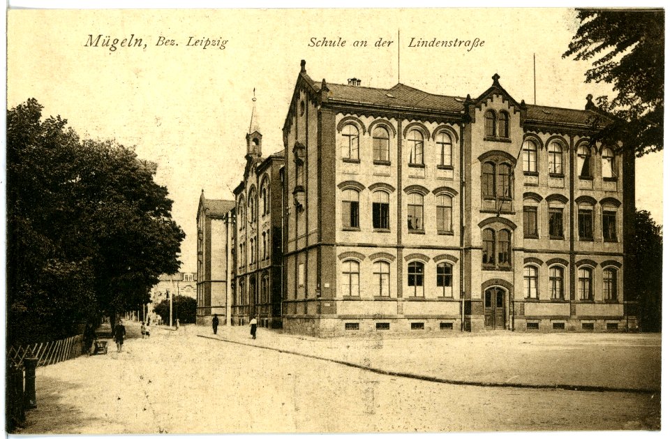 19297-Mügeln-1915-Schule mit Lindenstraße-Brück & Sohn Kunstverlag