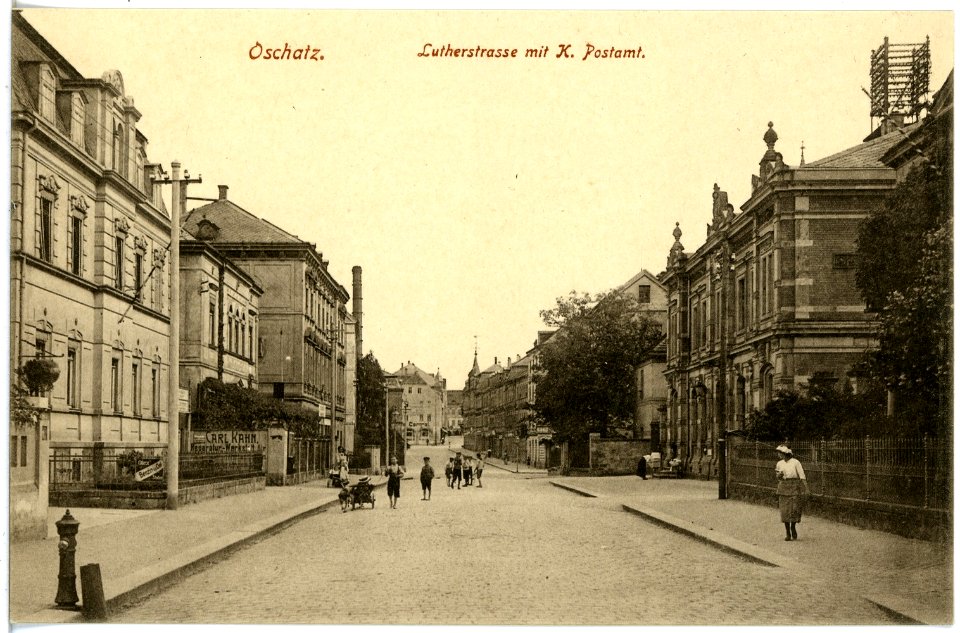 19262-Oschatz-1915-Lutherstraße mit Post-Brück & Sohn Kunstverlag