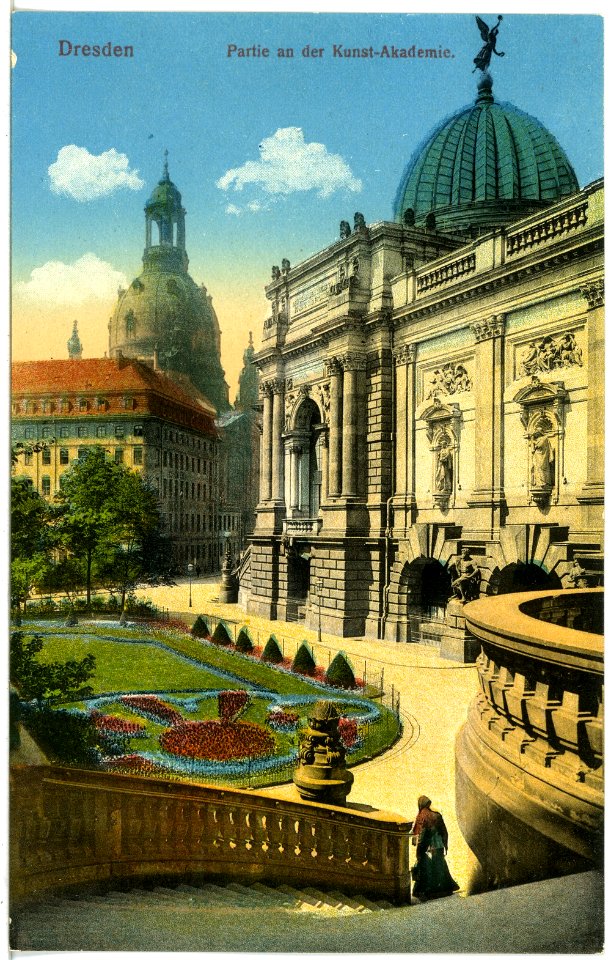 19318-Dresden-1915-An der Kunstakademie, Kuppel der Frauenkirche-Brück & Sohn Kunstverlag