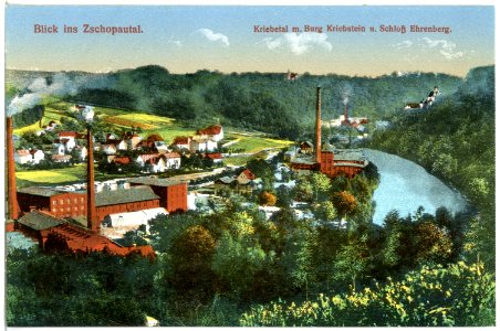 20225-Zschopautal-1916-Blick ins Zschopautal, Kriebetal mit Burg Kriebstein-Brück & Sohn Kunstverlag