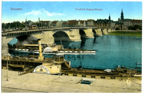 19126-Dresden-1915-Friedrich-August-Brücke, Dampfer Bohemia und König Friedrich-August-Brück & Sohn Kunstverlag