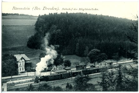 19022-Bärenstein-1915-Bahnhof der Müglitztalbahn mit Personenzug-Brück & Sohn Kunstverlag