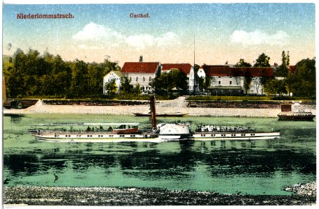 20359-Niederlommatzsch-1917-Gasthof mit Elbe und Dampfer Kaiser-Franz-Josef-Brück & Sohn Kunstverlag